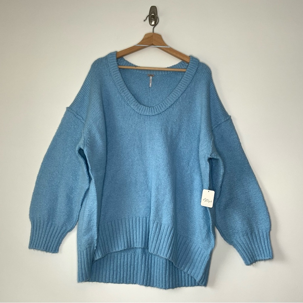 Free People Oversized V-Neck Sweater in Light Blue